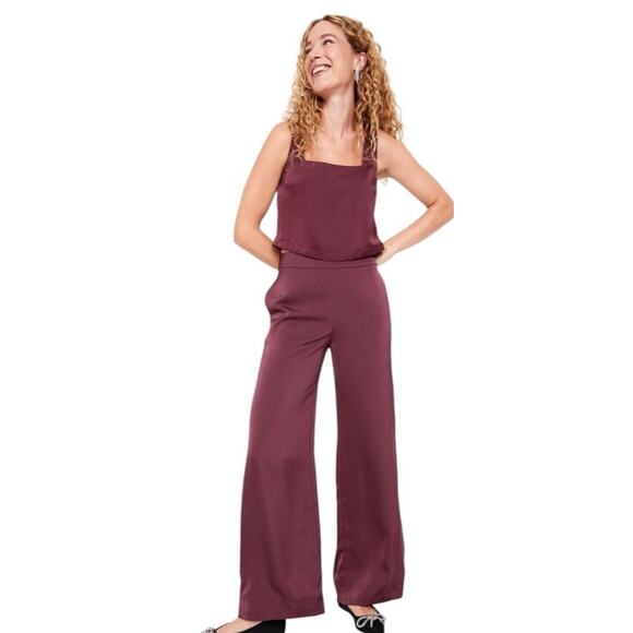 Old navy high rise full length wide leg cherry bark satin pants, size 6 - Picture 1 of 16